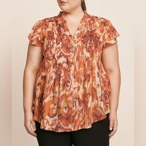 Cocomo Womens Blouse Multicolor Front Pleated Sleeveless Ruffled Buttons